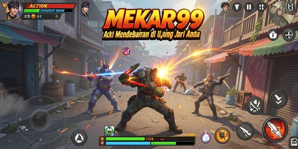 Tampilan antarmuka yang dinamis dalam MEKAR99 saat aksi pertempuran.