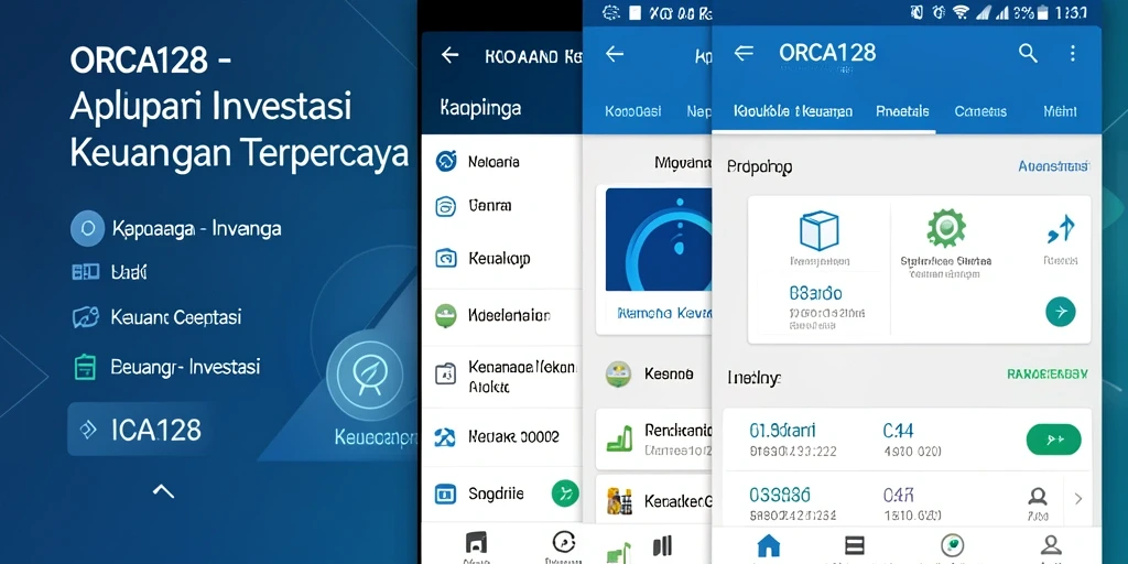Tampilan antarmuka dan fitur utama aplikasi investasi ORCA128.