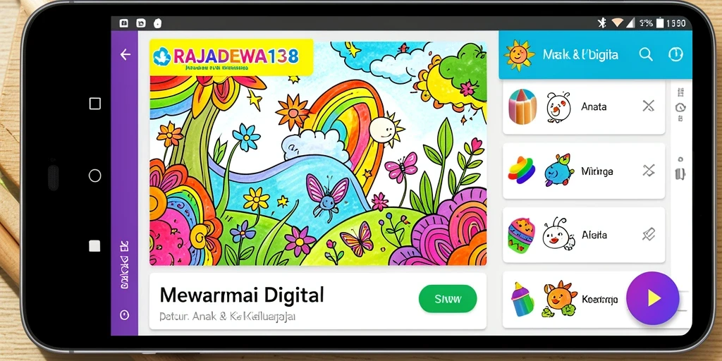 Antarmuka aplikasi mewarnai yang menarik dan penuh warna.