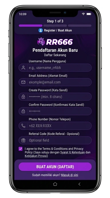 Tampilan halaman daftar rr666