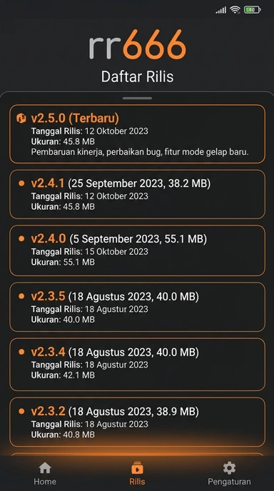 Tampilan riwayat versi rr666